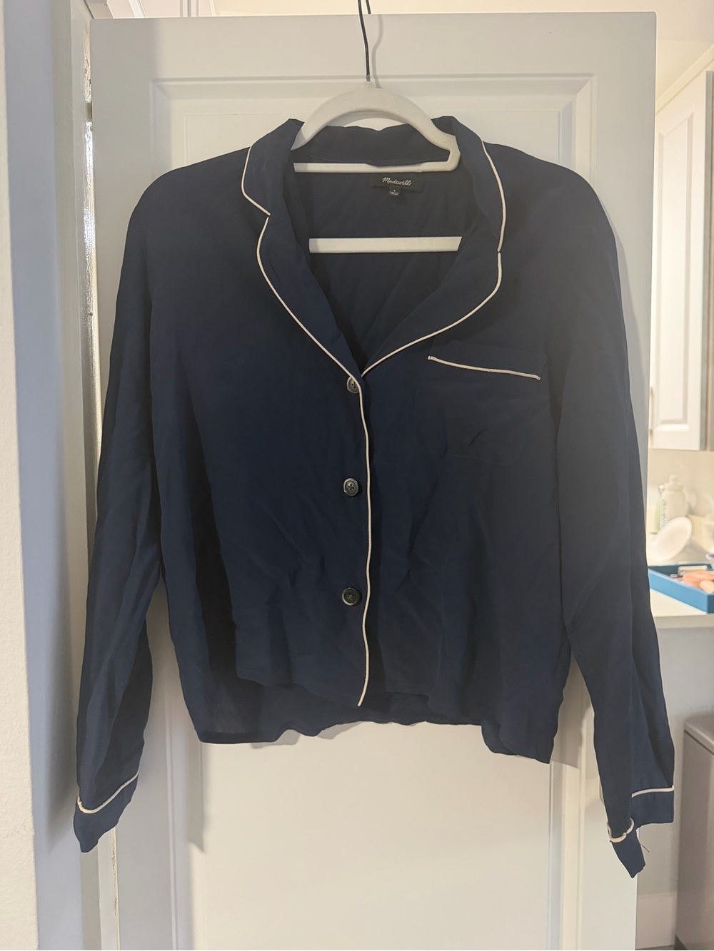 Madewell Navy Pajama Shirt with Cream Piping